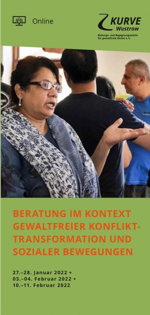 KURVE Wustrow Beratung für gewaltfreie Konflikttransformation Online Jan2022 flyer cover 