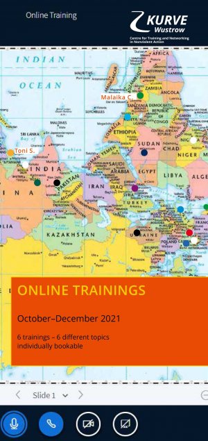 KURVE Wustrow Online Trainings Oct-Dec 2021 flyer cover