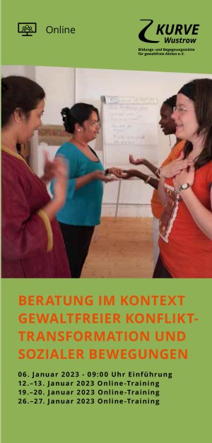KURVE Wustrow Beratung Gewaltfreie Konflikttransformation Online Jan 2023 flyer cover